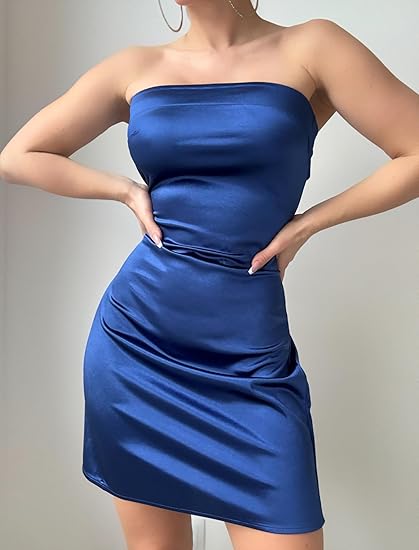 Women Tube Satin Mini Dress Bodycon Backless Silk Wedding Guest Cocktail Dresses