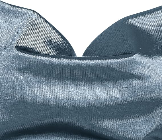 Women's Satin Sleeveless Spaghetti Strap Mini Dress Sexy Slip Cowl Neck Silky Cocktail Party Dresses